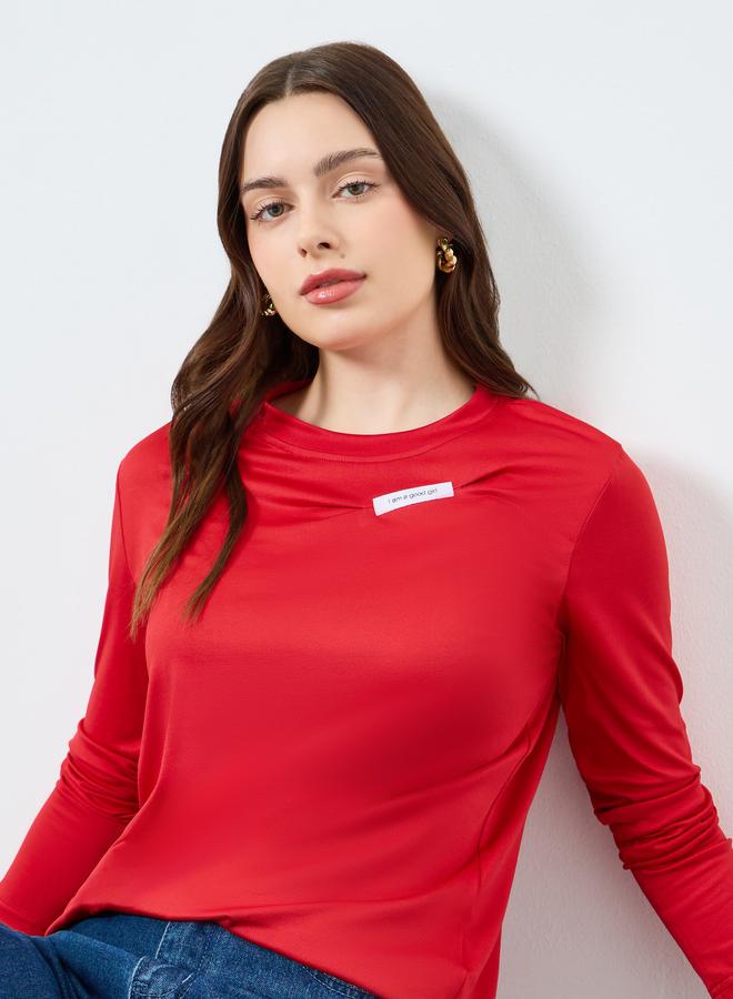 Styli Women Red Slogan Long Sleeve T-Shirt - Image 1